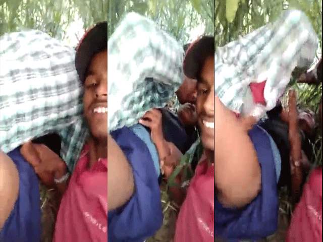 Young lovers group sex in an open field MMS video