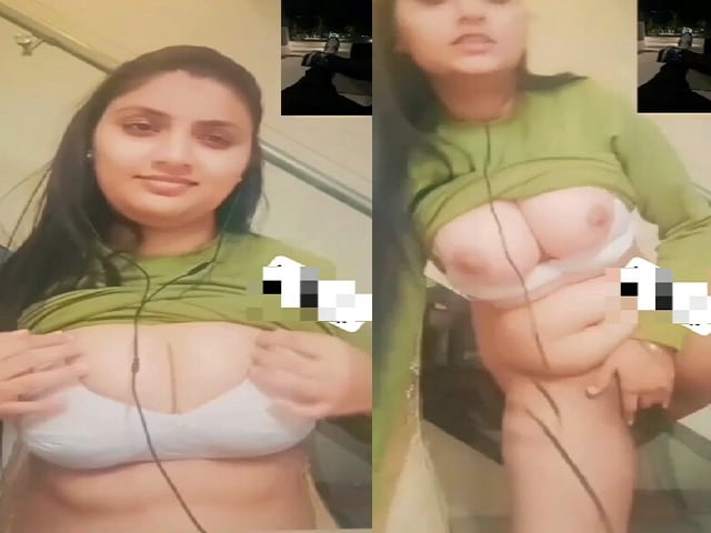 Standing fingering in nude by busty Indian girlfriend