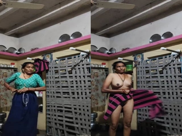 Mature slim mom nude dress change caught by son